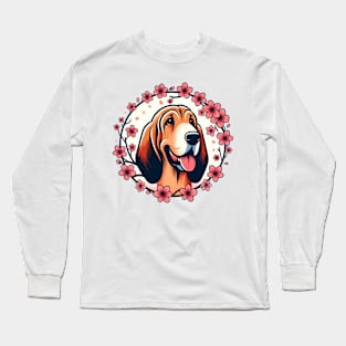 Bloodhound Welcomes Spring Amid Cherry Blossoms Long Sleeve T-Shirt